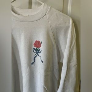 Vintage White Raglan Sweatshirt with Pink Rose and Bow